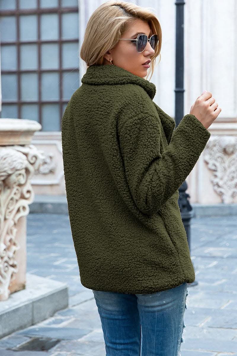 Chic lapel collar sherpa coat - Love Salve